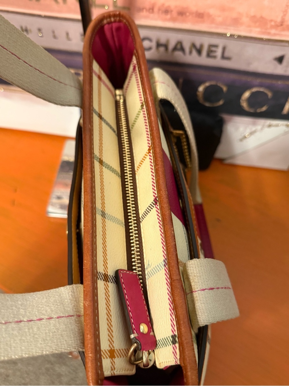 Coach Leatherware Plaid Tote Bag in Cream and Pink - Picture 8 of 14